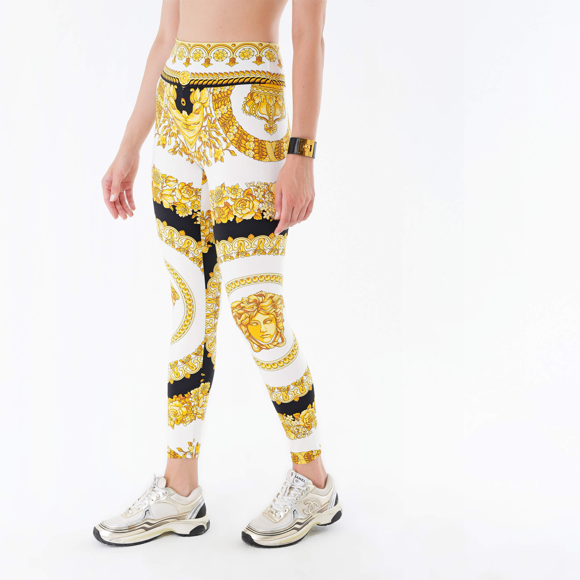 Versace- Black & Yellow Baraque  Patterned Leggings M 